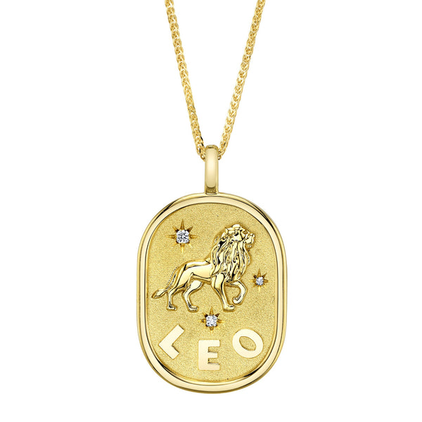 14k Leo Lion Necklace DIAMOND ZODIAC LEO LION STAR MATTE CHOPIN