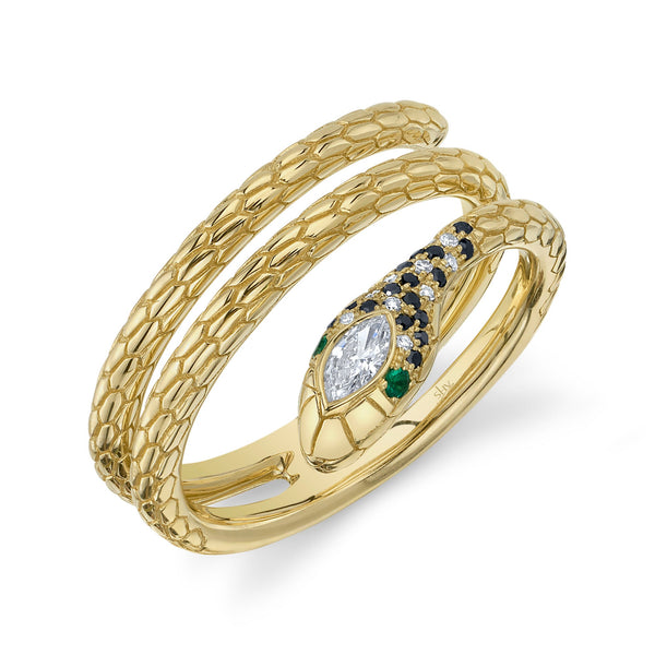 0.17CT BLACK & WHITE DIAMOND & 0.02CT EMERALD SNAKE RING – Shy