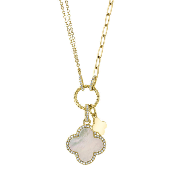 0.17CT DIAMOND & 1.36CT MOTHER OF PEARL CLOVER PAPER CLIP LINK NECKLACE
