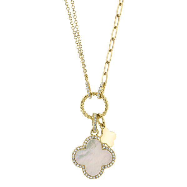 0.17CT DIAMOND & 1.36CT MOTHER OF PEARL CLOVER PAPER CLIP LINK