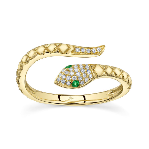 0.07CT DIAMOND & 0.02CT GREEN GARNET SNAKE RING – Shy Creation