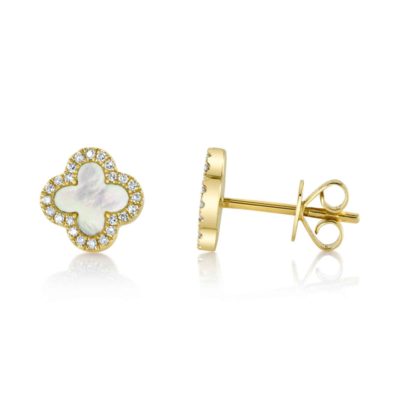 0.11CT DIAMOND & 0.35CT MOTHER OF PEARL CLOVER EARRING