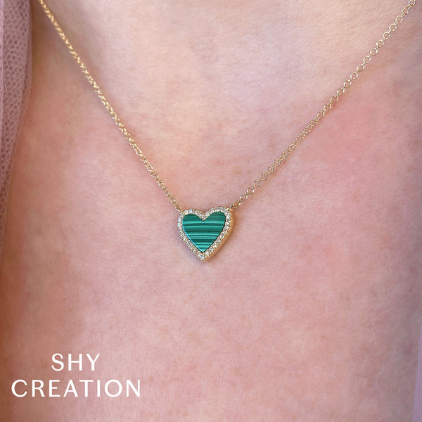 0.09CT DIAMOND & 0.81CT MALACHITE HEART NECKLACE – Shy Creation