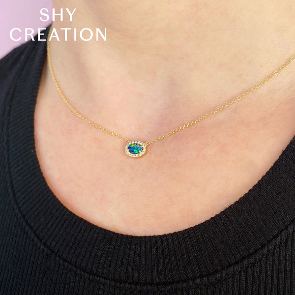 0.05CT DIAMOND & 0.33CT OPAL NECKLACE – Shy Creation