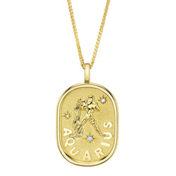 0.02CT DIAMOND ZODIAC AQUARIUS WATER BEARER STAR MATTE CHOPIN CHAIN NECKLACE