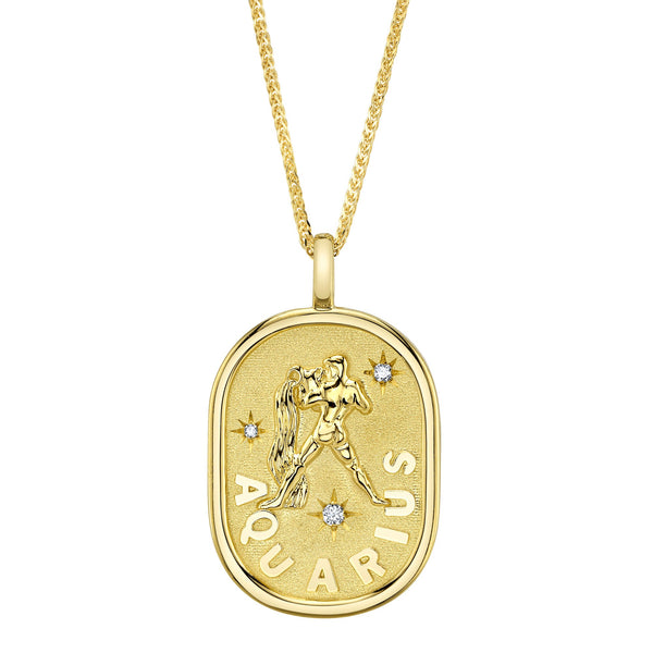 0.02CT DIAMOND ZODIAC AQUARIUS WATER BEARER STAR MATTE CHOPIN CHAIN NECKLACE