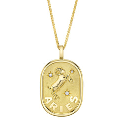 0.02CT DIAMOND ZODIAC ARIES RAM STAR MATTE CHOPIN CHAIN NECKLACE