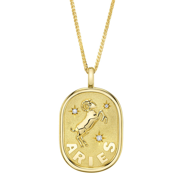 0.02CT DIAMOND ZODIAC ARIES RAM STAR MATTE CHOPIN CHAIN NECKLACE