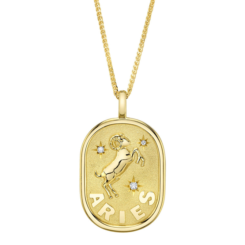 0.02CT DIAMOND ZODIAC ARIES RAM STAR MATTE CHOPIN CHAIN NECKLACE