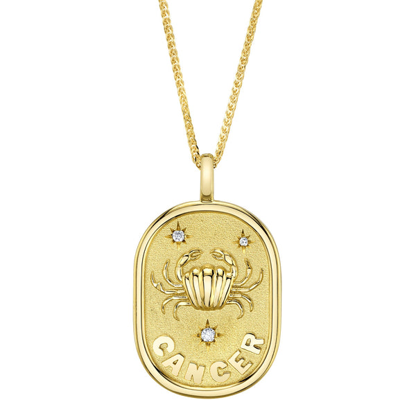 0.02CT DIAMOND ZODIAC CANCER CRAB STAR MATTE CHOPIN CHAIN NECKLACE