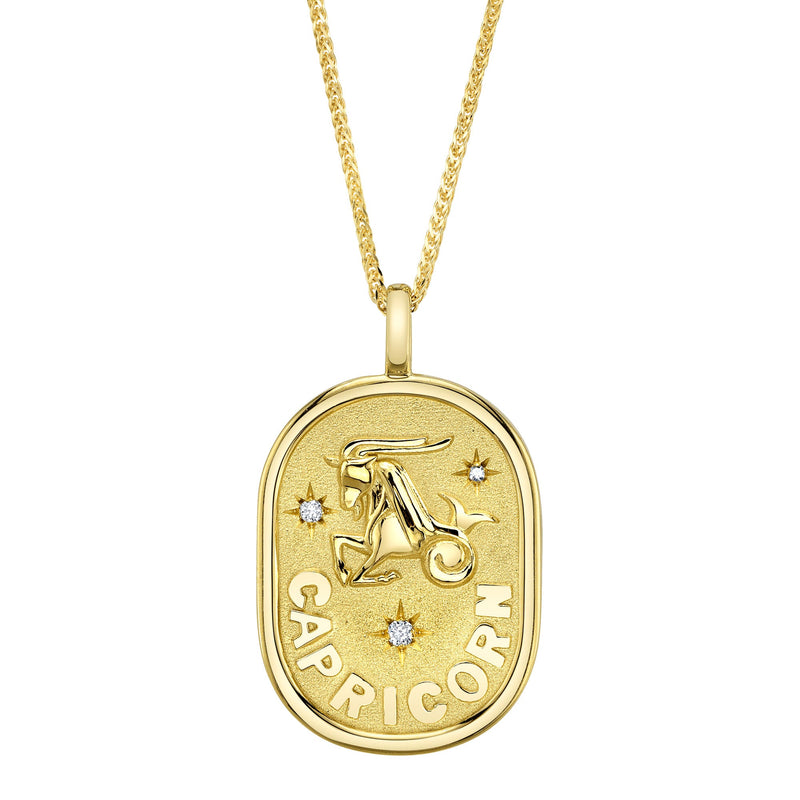 0.02CT DIAMOND ZODIAC CAPRICORN SEA GOAT STAR MATTE CHOPIN CHAIN NECKLACE