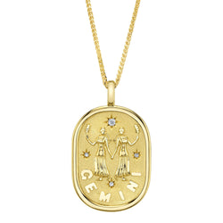 0.02CT DIAMOND ZODIAC GEMINI TWINS STAR MATTE CHOPIN CHAIN NECKLACE