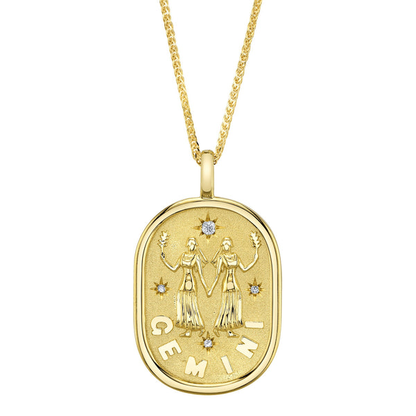 0.02CT DIAMOND ZODIAC GEMINI TWINS STAR MATTE CHOPIN CHAIN NECKLACE