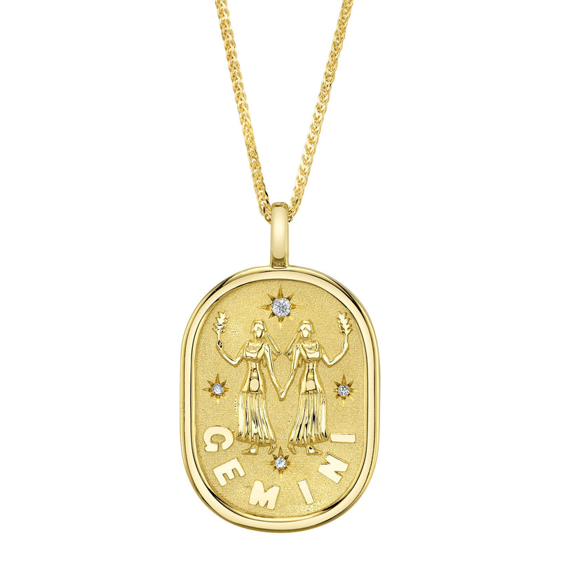 0.02CT DIAMOND ZODIAC GEMINI TWINS STAR MATTE CHOPIN CHAIN NECKLACE