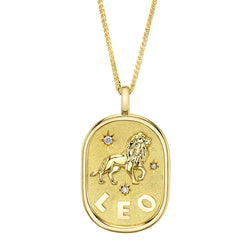 0.02CT DIAMOND ZODIAC LEO LION STAR MATTE CHOPIN CHAIN NECKLACE