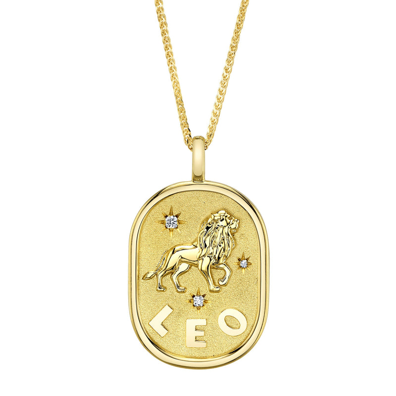 0.02CT DIAMOND ZODIAC LEO LION STAR MATTE CHOPIN CHAIN NECKLACE
