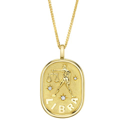 0.02CT DIAMOND ZODIAC LIBRA SCALE STAR MATTE CHOPIN CHAIN NECKLACE