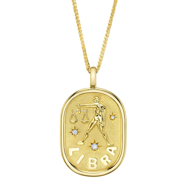 0.02CT DIAMOND ZODIAC LIBRA SCALE STAR MATTE CHOPIN CHAIN NECKLACE