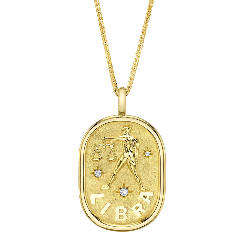 0.02CT DIAMOND ZODIAC LIBRA SCALE STAR MATTE CHOPIN CHAIN NECKLACE