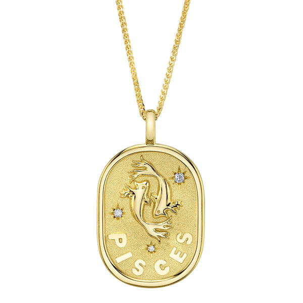 0.02CT DIAMOND ZODIAC PISCES FISH STAR MATTE CHOPIN CHAIN NECKLACE