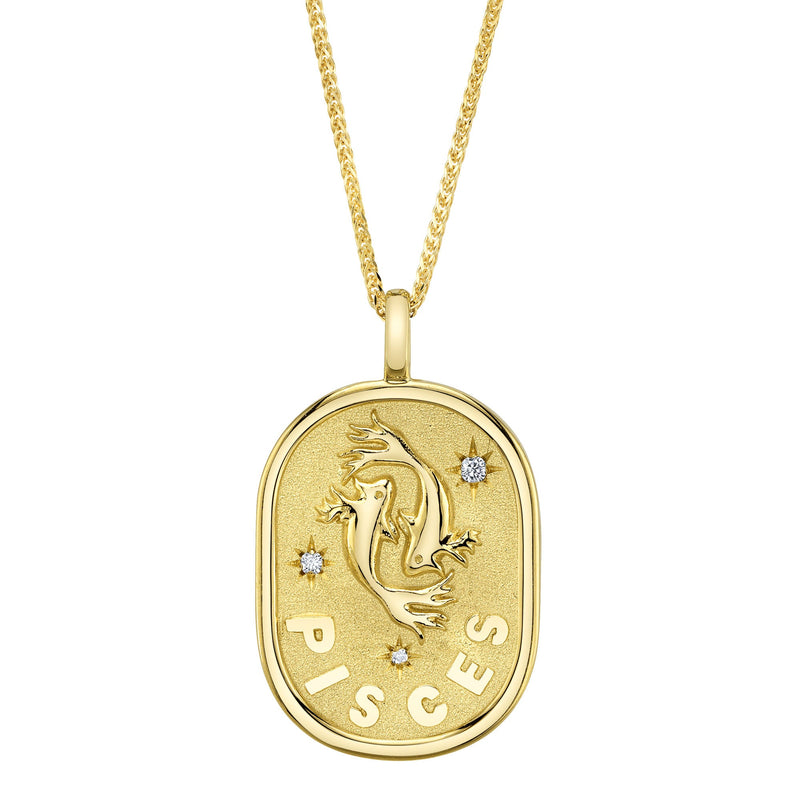 0.02CT DIAMOND ZODIAC PISCES FISH STAR MATTE CHOPIN CHAIN NECKLACE