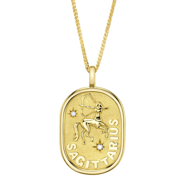 0.02CT DIAMOND ZODIAC SAGITTARIUS ARCHER STAR MATTE CHOPIN CHAIN NECKLACE