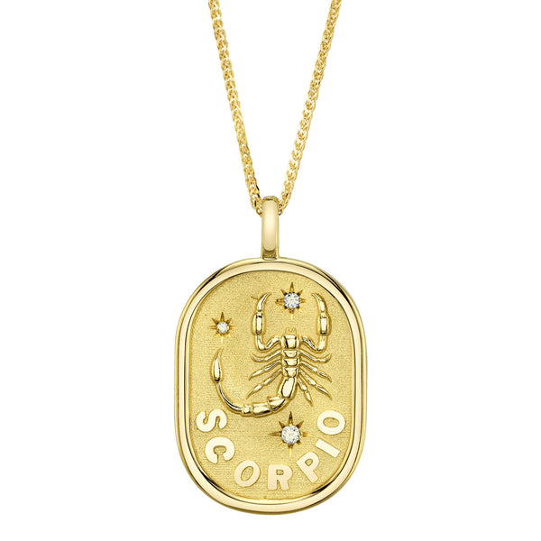 0.02CT DIAMOND ZODIAC SCORPIO SCORPION STAR MATTE CHOPIN CHAIN NECKLACE