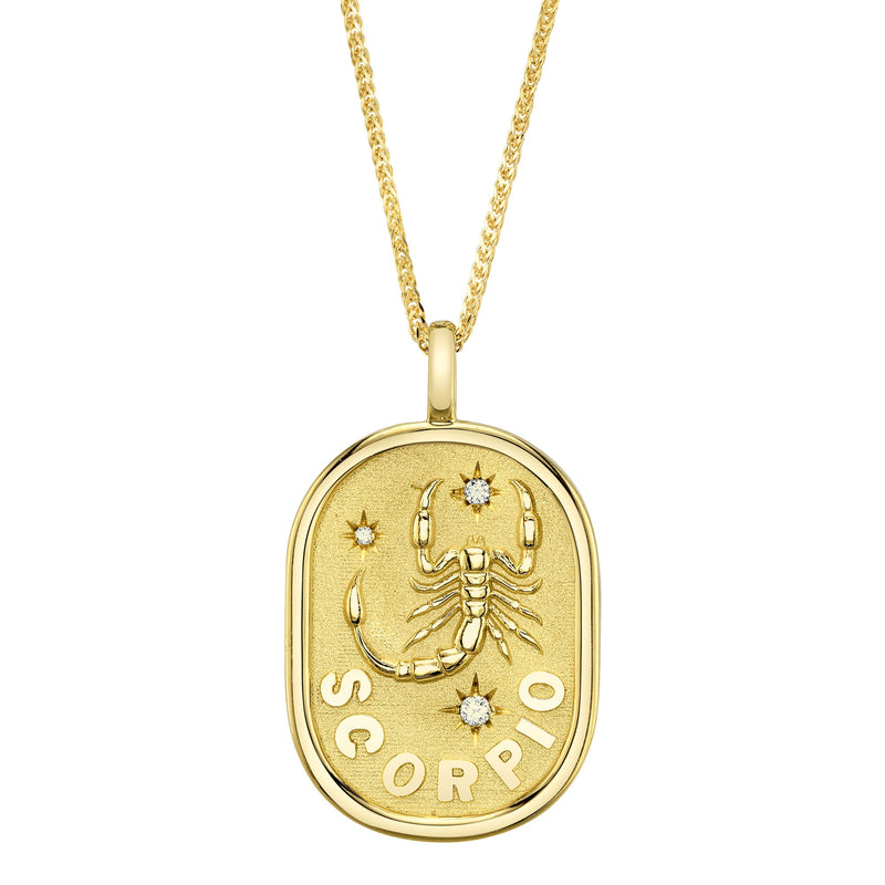 0.02CT DIAMOND ZODIAC SCORPIO SCORPION STAR MATTE CHOPIN CHAIN NECKLACE