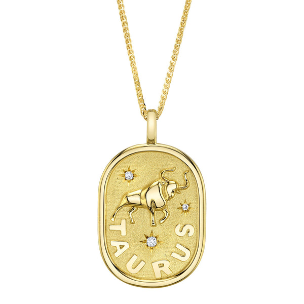 0.02CT DIAMOND ZODIAC TAURUS BULL STAR MATTE CHOPIN CHAIN NECKLACE