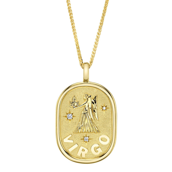 0.02CT DIAMOND ZODIAC VIRGO MAIDEN STAR MATTE CHOPIN CHAIN NECKLACE