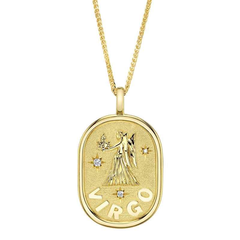 0.02CT DIAMOND ZODIAC VIRGO MAIDEN STAR MATTE CHOPIN CHAIN NECKLACE