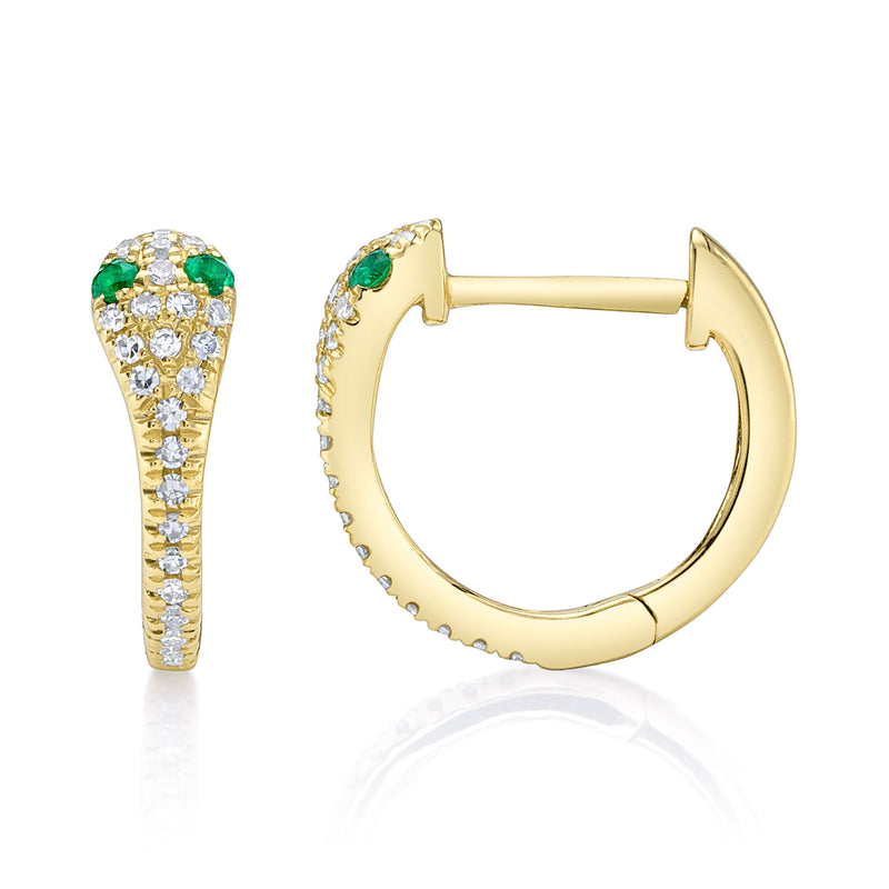 0.11CT DIAMOND & 0.07CT EMERALD SNAKE HUGGIE EARRING