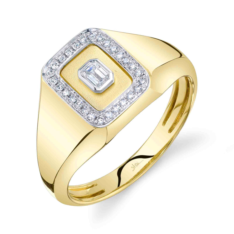 0.17CT DIAMOND EMERALD BEZEL MATTE SIGNET RING