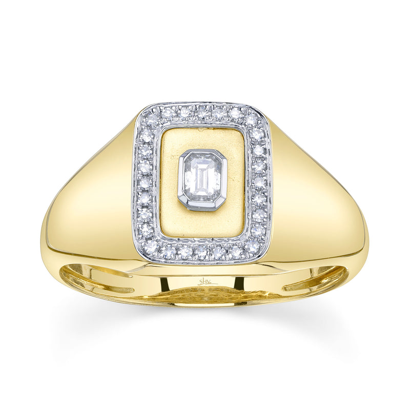 0.17CT DIAMOND EMERALD BEZEL MATTE SIGNET RING