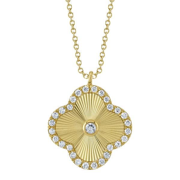 0.22CT DIAMOND RIBBED CLOVER NECKLACE