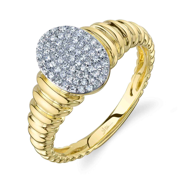 0.17CT DIAMOND PAVE RIBBED OVAL SIGNET RING