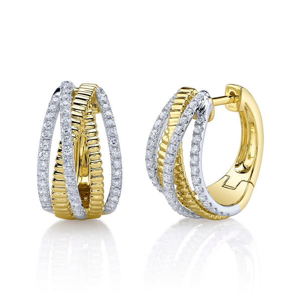 0.48CT DIAMOND RIBBED BRIDGE HOOP EARRING