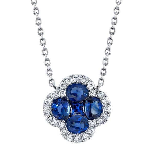 0.16CT DIAMOND & 1.14CT BLUE SAPPHIRE CLOVER NECKLACE