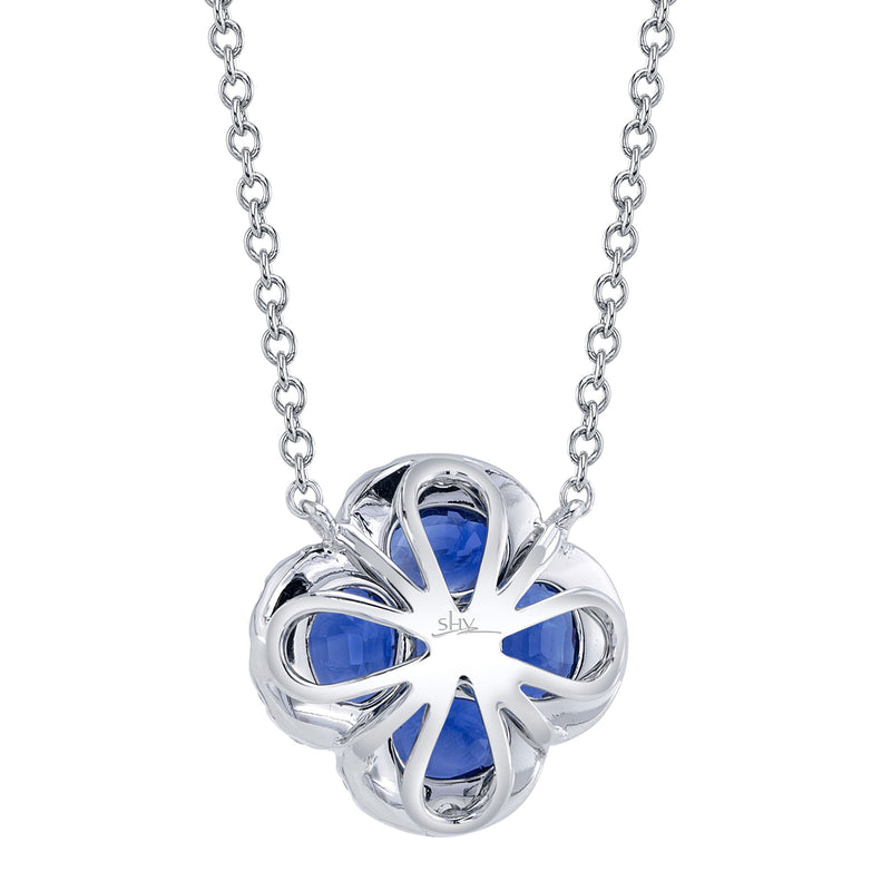 0.16CT DIAMOND & 1.14CT BLUE SAPPHIRE CLOVER NECKLACE