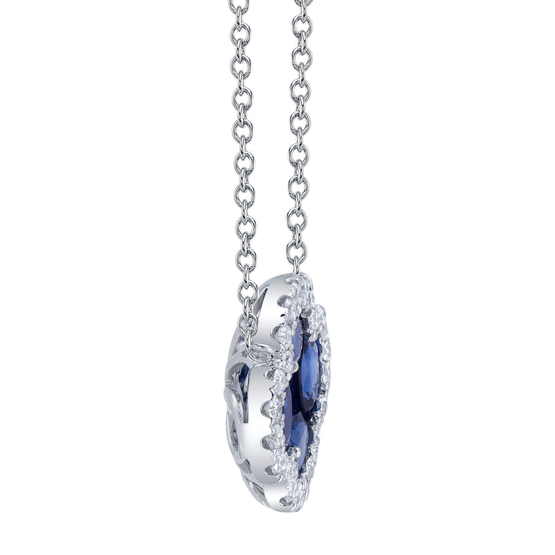 0.16CT DIAMOND & 1.14CT BLUE SAPPHIRE CLOVER NECKLACE