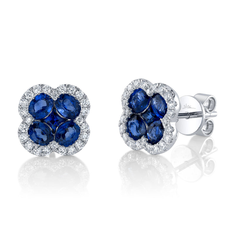 0.33CT DIAMOND & 2.31CT BLUE SAPPHIRE CLOVER STUD EARRING