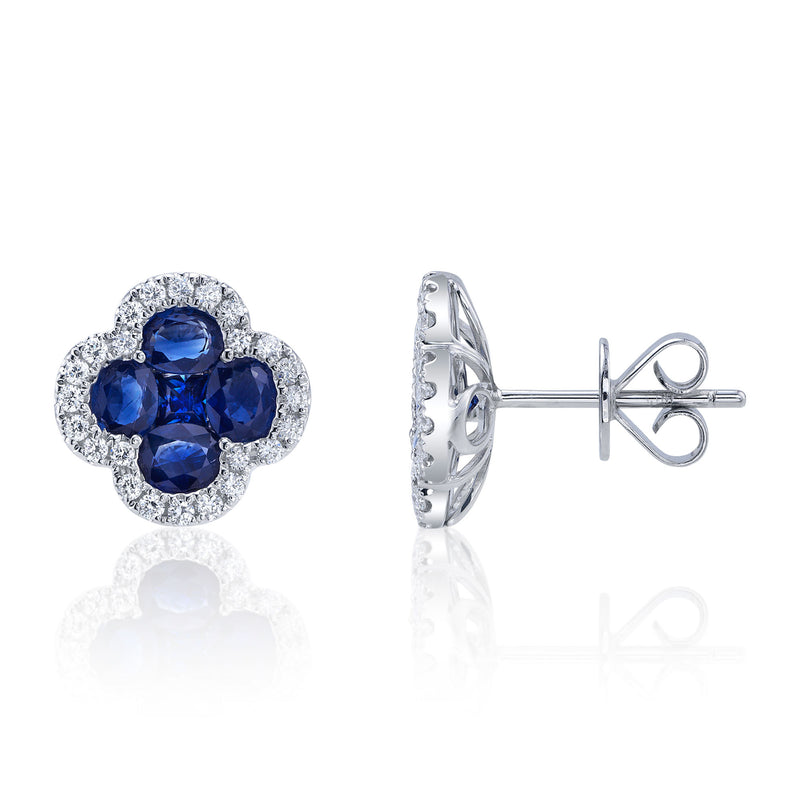 0.33CT DIAMOND & 2.31CT BLUE SAPPHIRE CLOVER STUD EARRING
