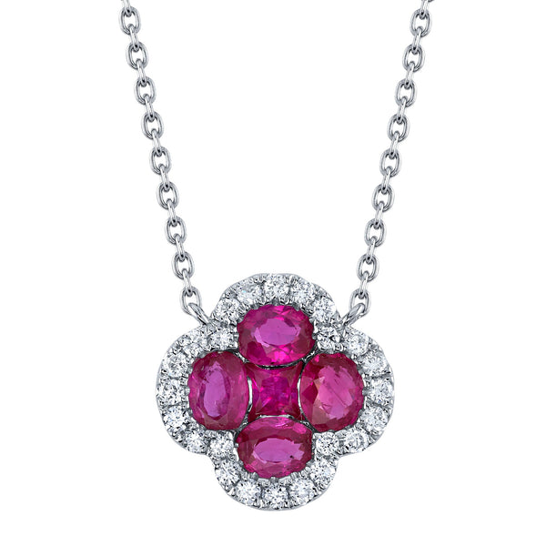 0.16CT DIAMOND & 0.89CT RUBY CLOVER NECKLACE