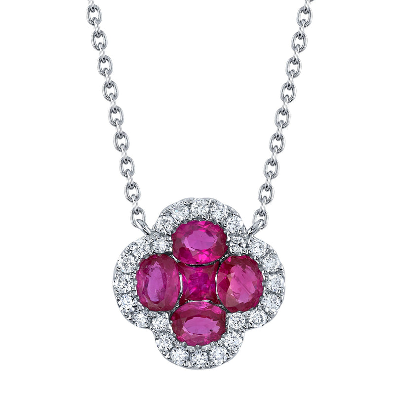 0.16CT DIAMOND & 0.89CT RUBY CLOVER NECKLACE