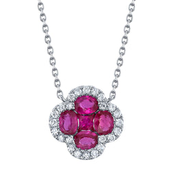 0.16CT DIAMOND & 0.89CT RUBY CLOVER NECKLACE