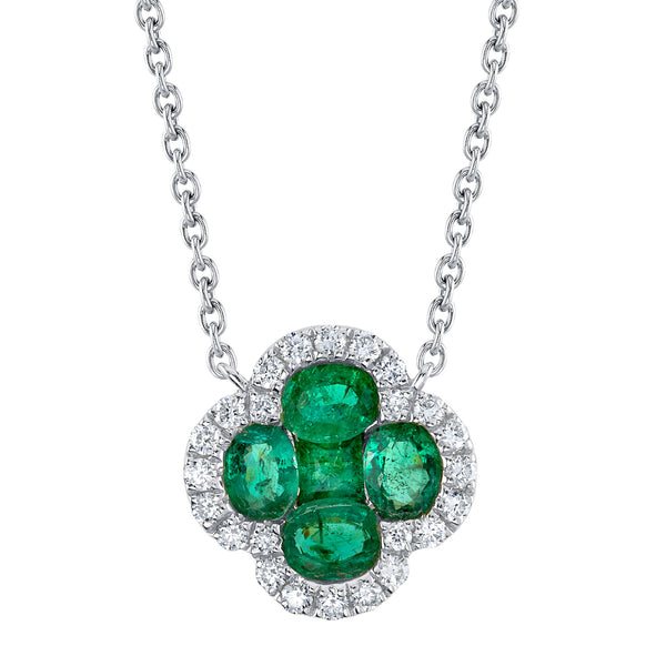 0.16CT DIAMOND & 0.65CT EMERALD CLOVER NECKLACE