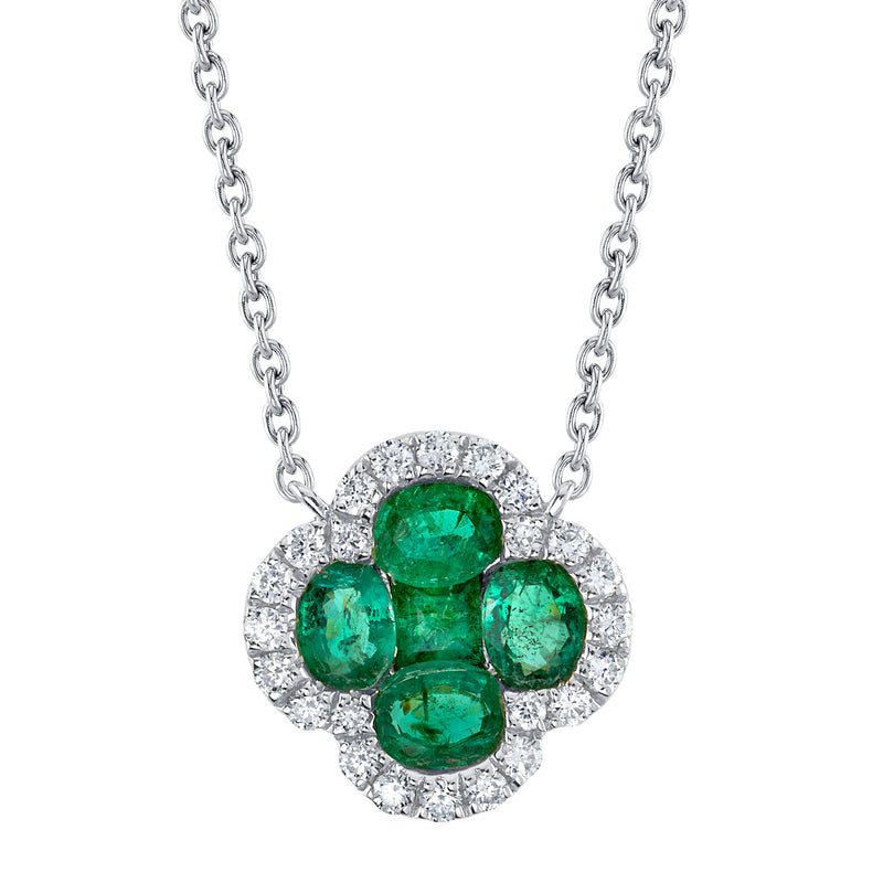 0.16CT DIAMOND & 0.65CT EMERALD CLOVER NECKLACE