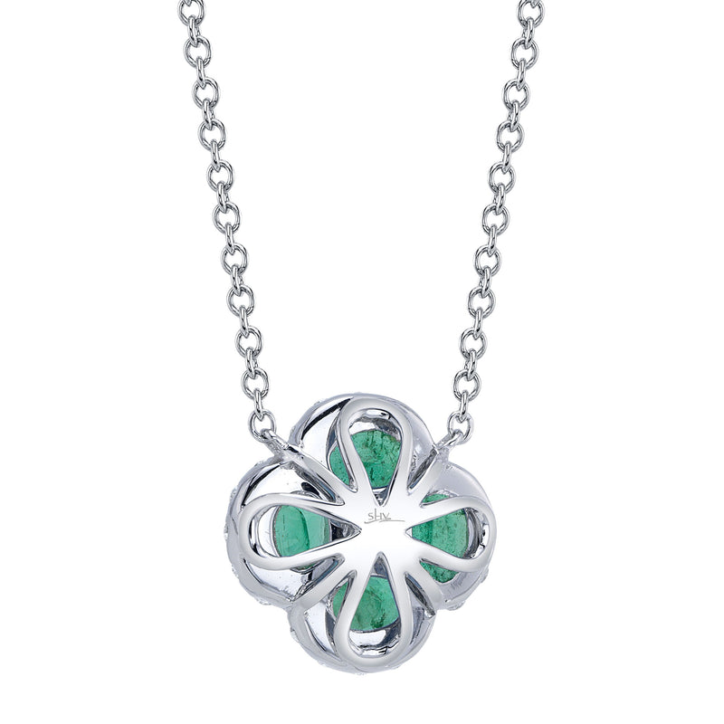 0.16CT DIAMOND & 0.65CT EMERALD CLOVER NECKLACE