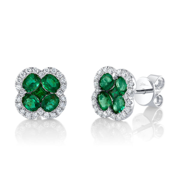 0.33CT DIAMOND & 1.29CT EMERALD CLOVER STUD EARRING