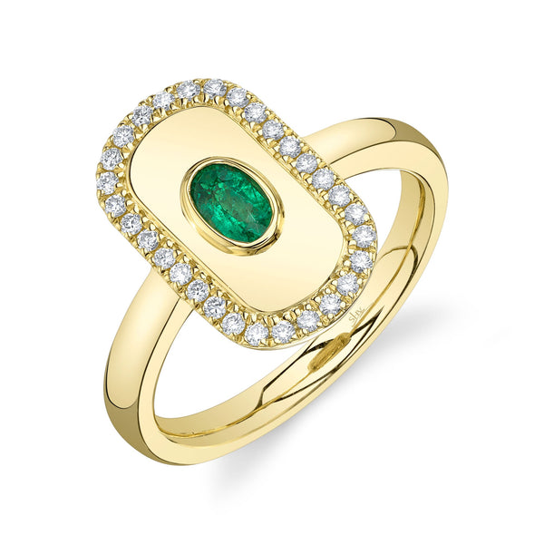 0.20CT DIAMOND & 0.21CT EMERALD OVAL RING
